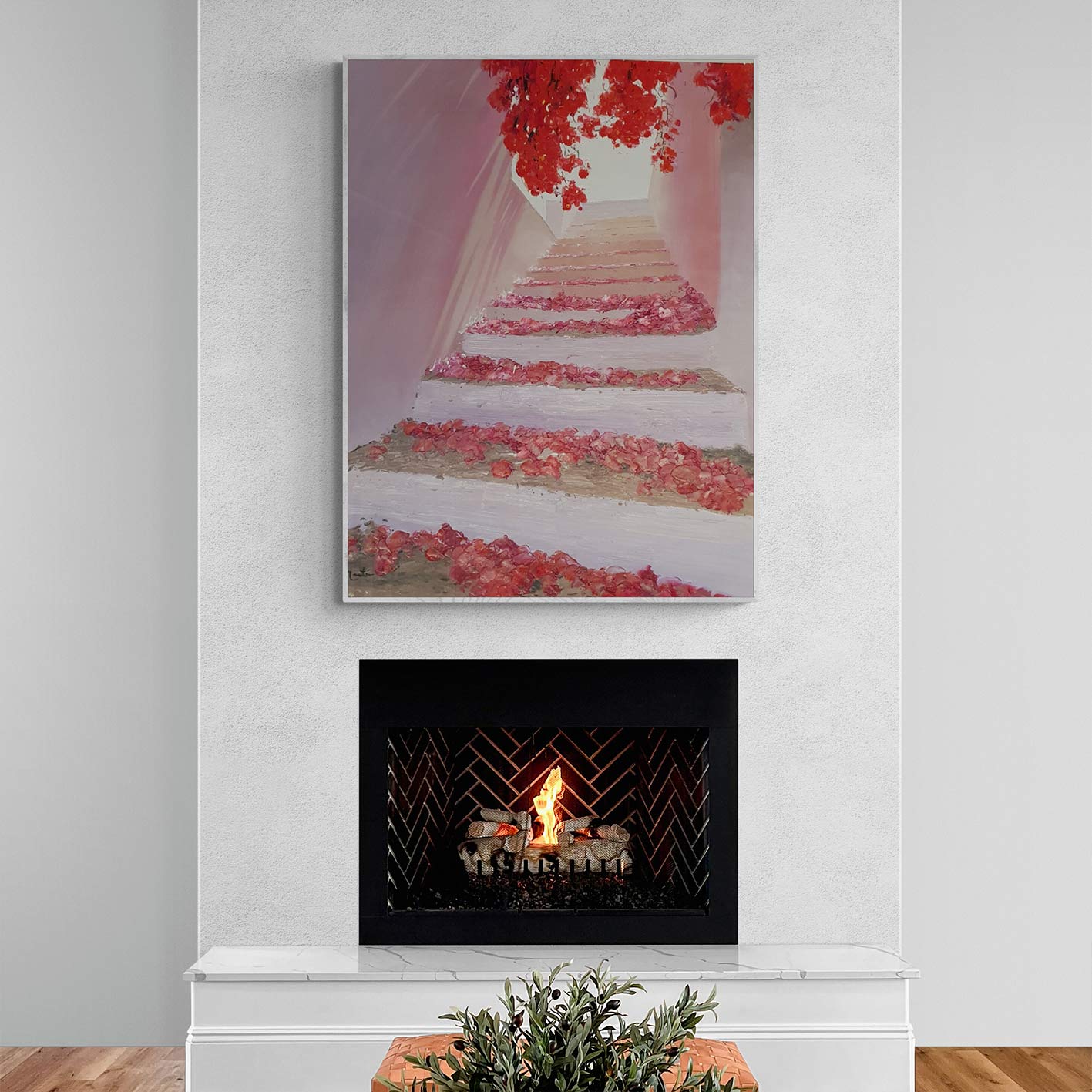 Rote Bougainvillea-Treppenmalerei