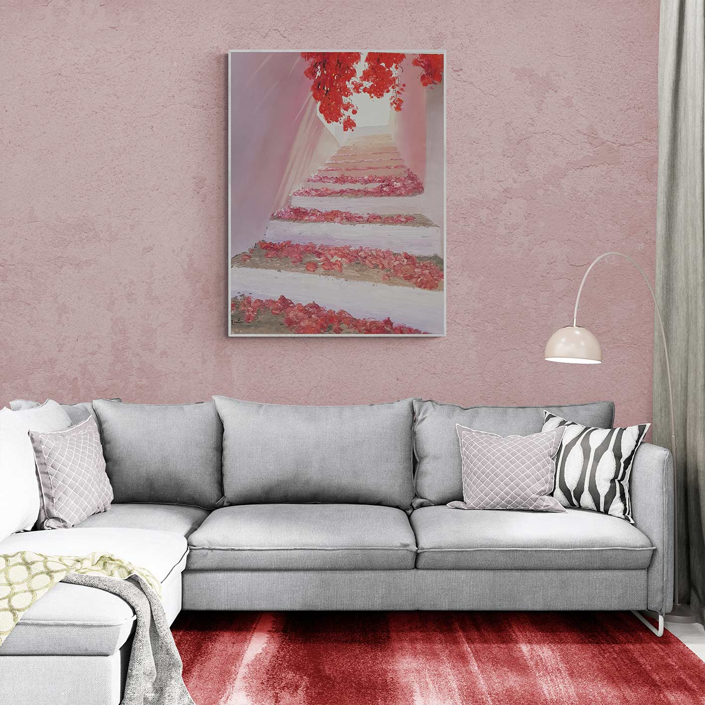 Rote Bougainvillea-Treppenmalerei