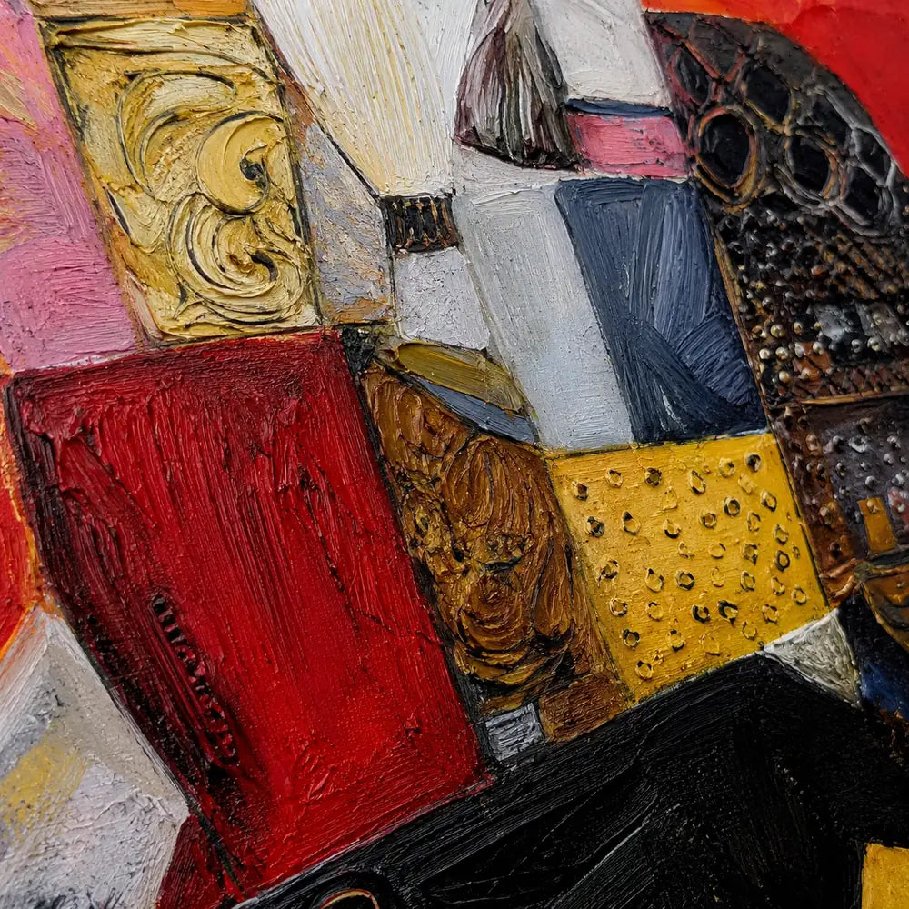 Colores de España — Cuadro de toro pintado a mano, óleo 102×102 cm
