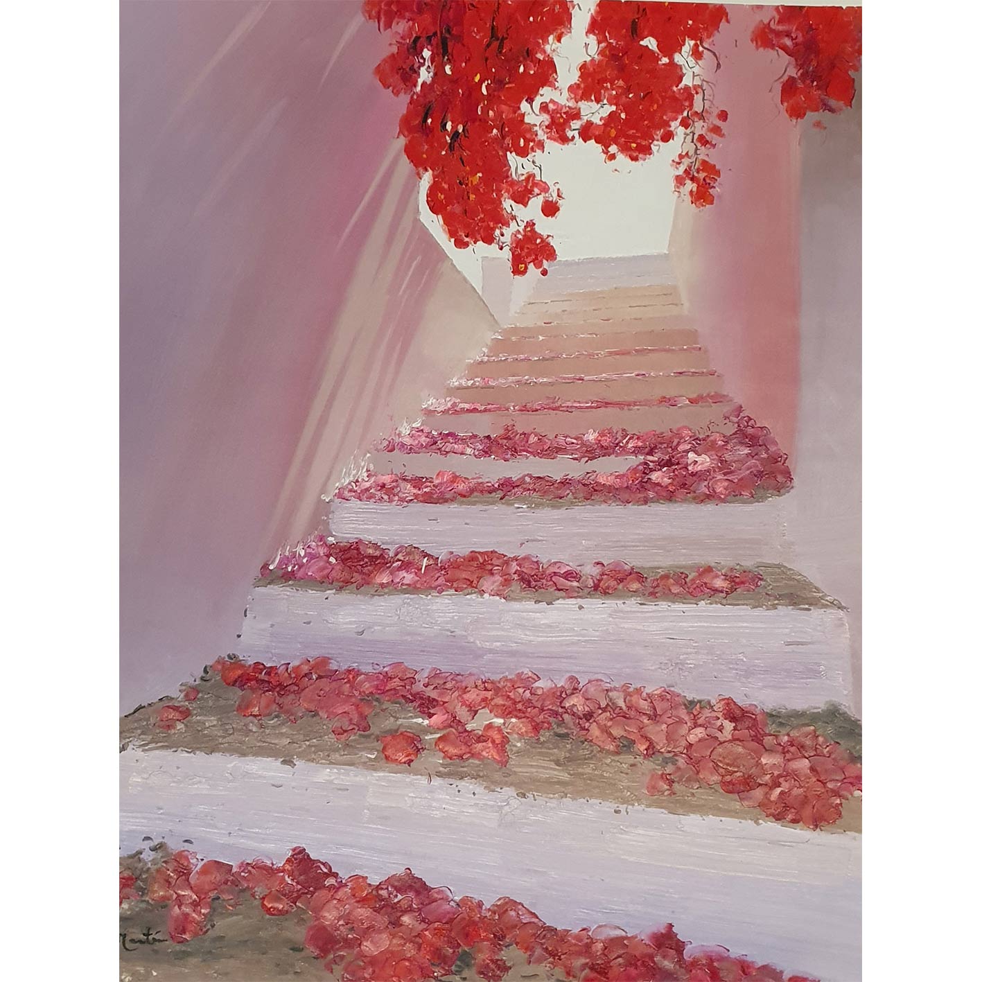 Rote Bougainvillea-Treppenmalerei