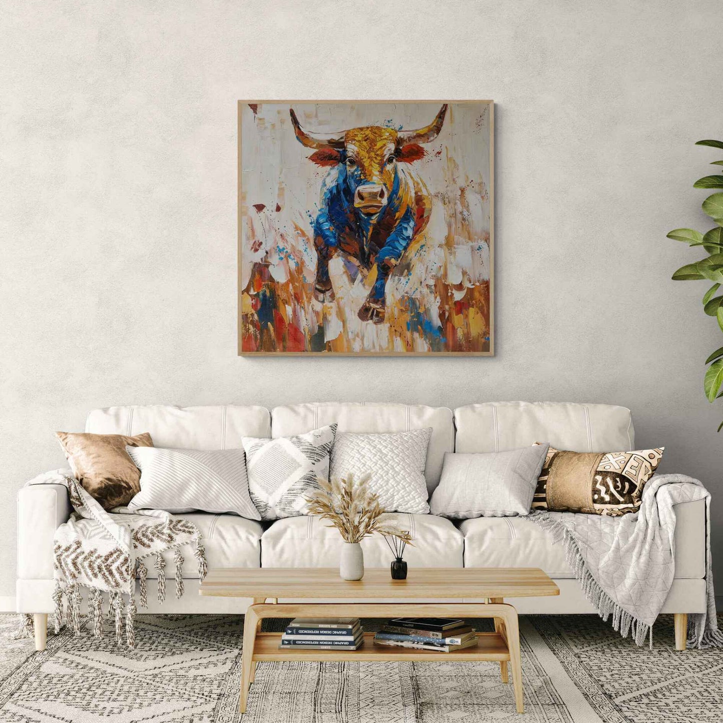 Pintura Toro Multicolor al Óleo 100x100 cm