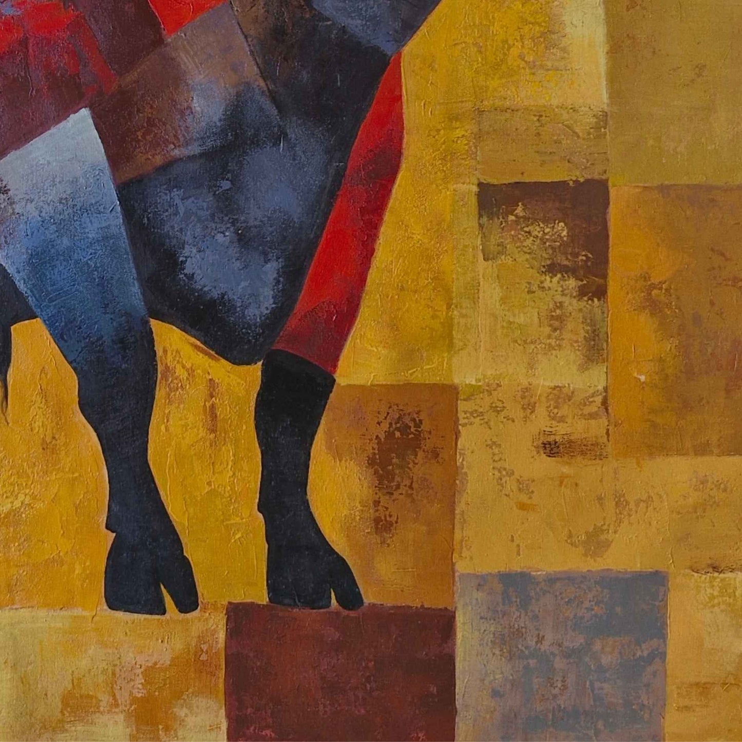 Cuadro Toro Geométrico con Fondos Ocres 100x100 cm