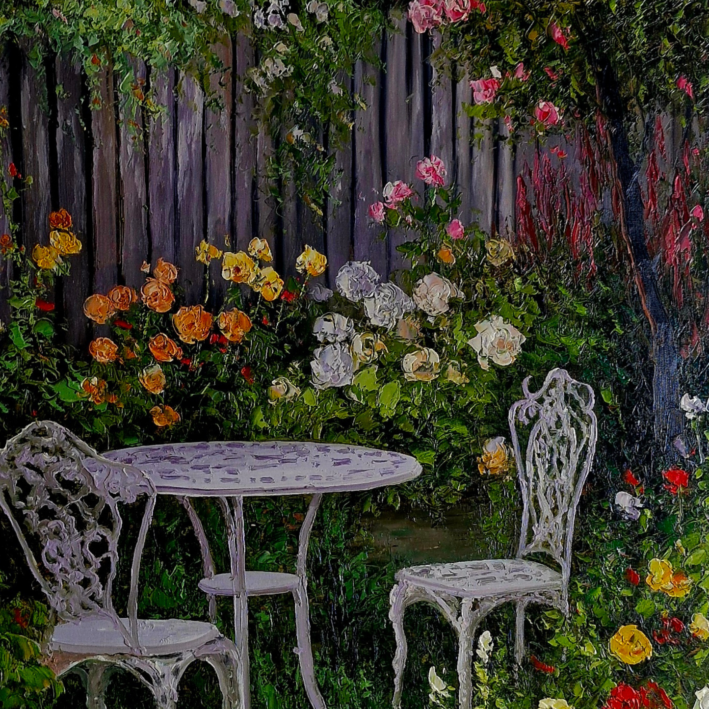 Cuadro al Óleo Pintado a Mano Jardín Romántico de Martin