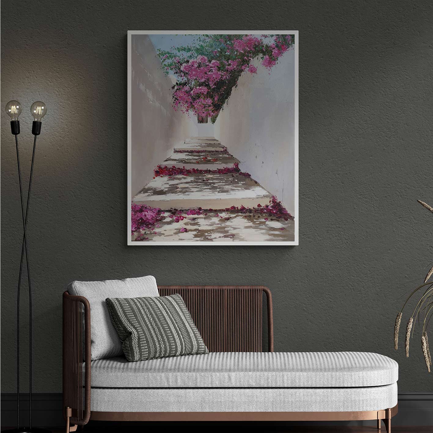 Pintura Escalera con Buganvilla 81x102 cm