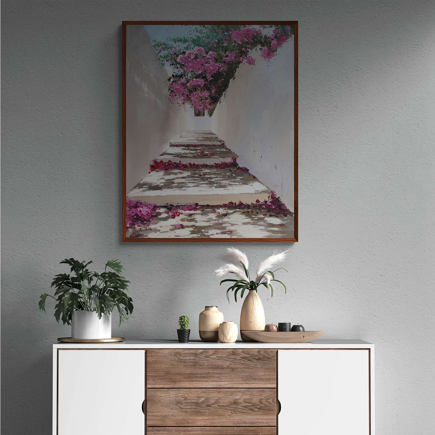 Pintura Escalera con Buganvilla 81x102 cm