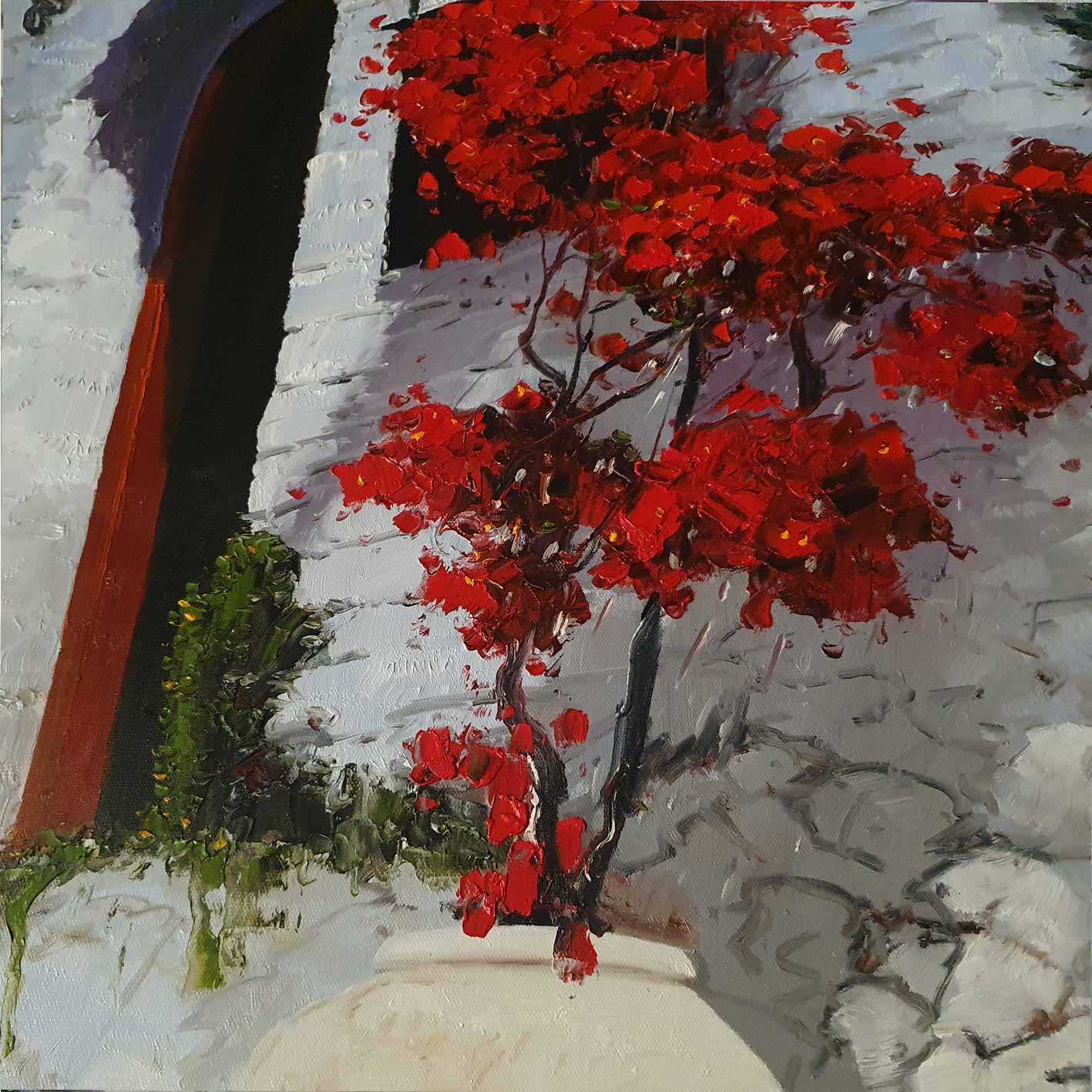 Rote Bougainvillea-Malerei