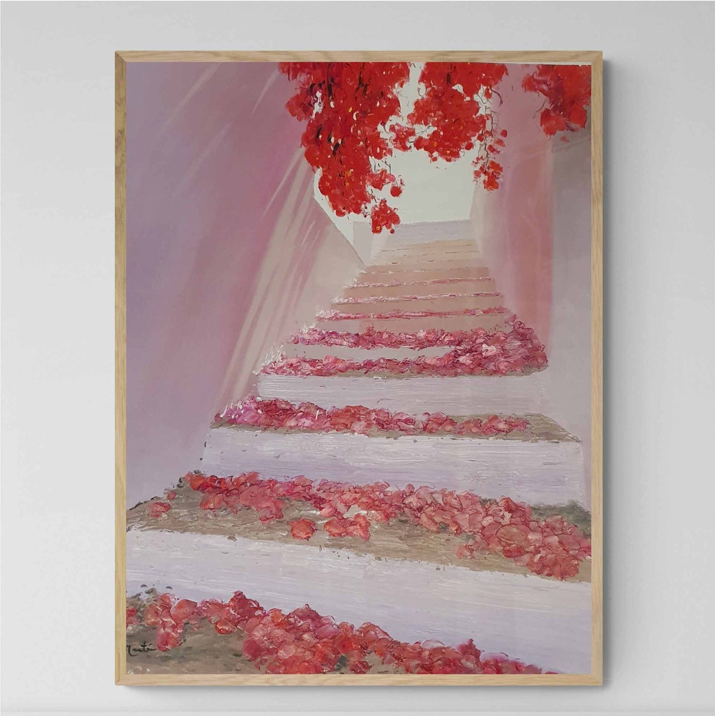 Rote Bougainvillea-Treppenmalerei