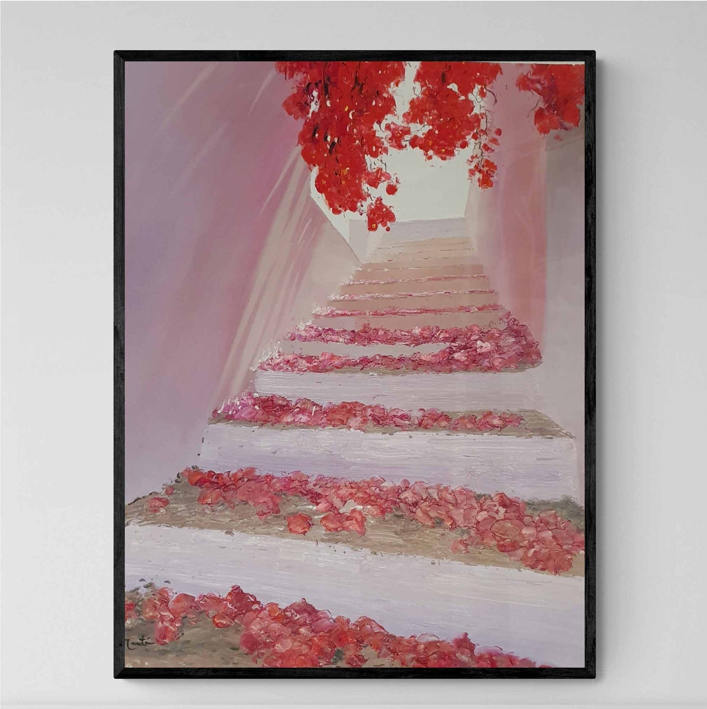 Rote Bougainvillea-Treppenmalerei