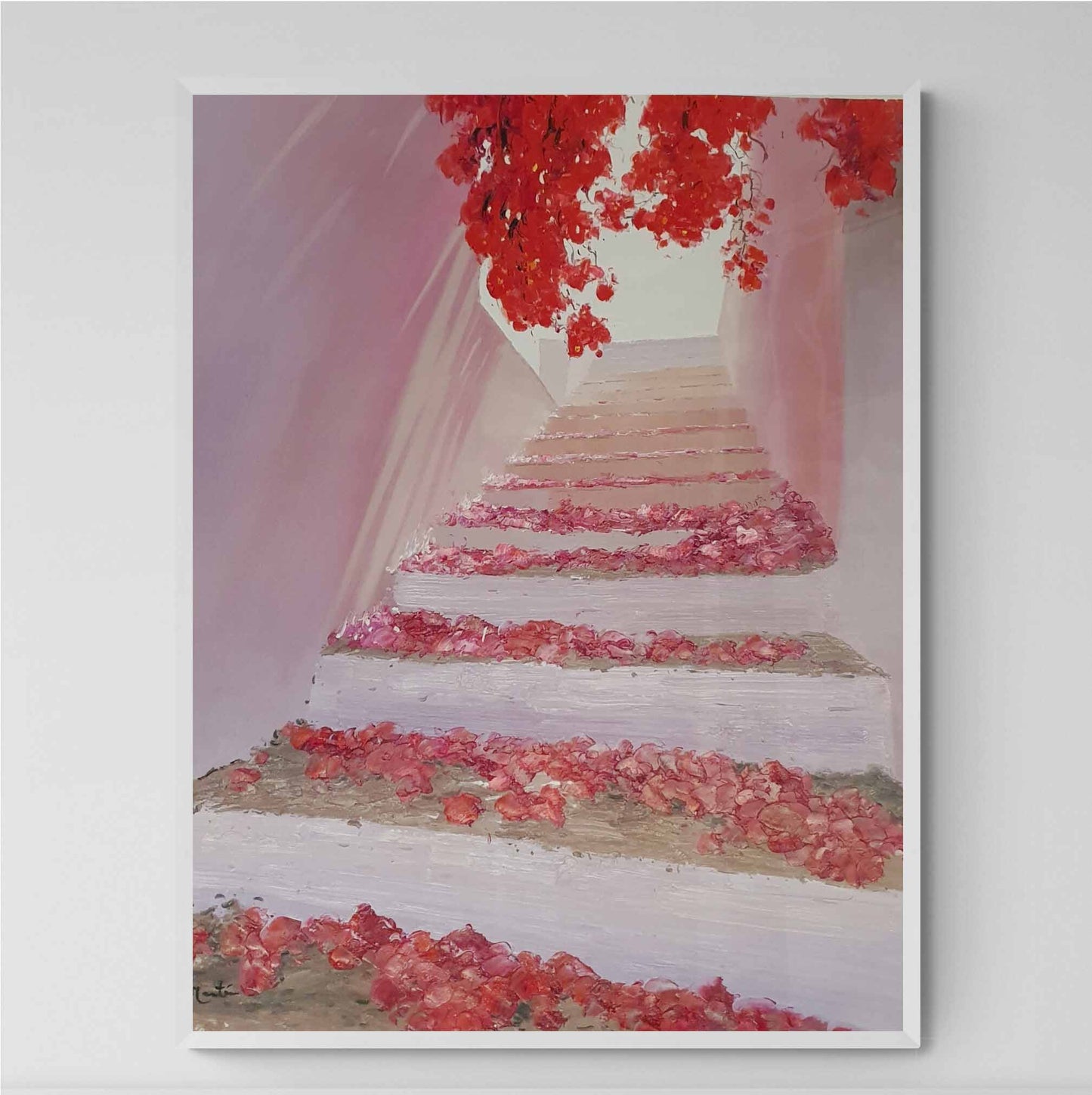 Rote Bougainvillea-Treppenmalerei