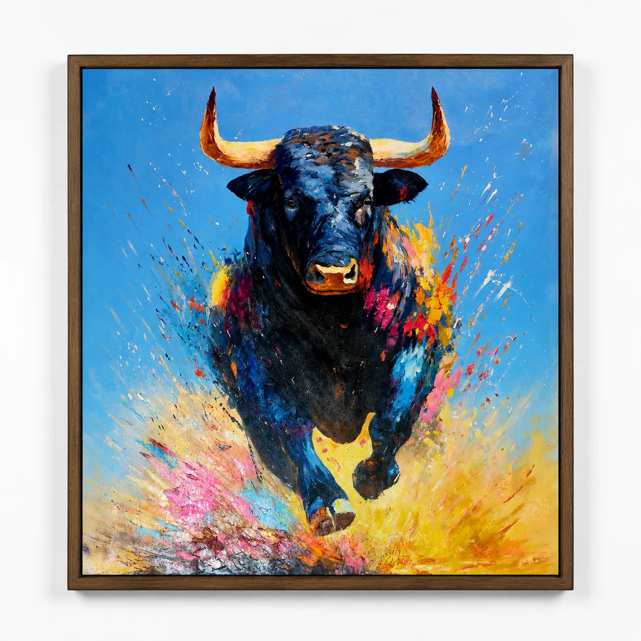 Charge — Hand-painted bull painting, oil 80×100 cm