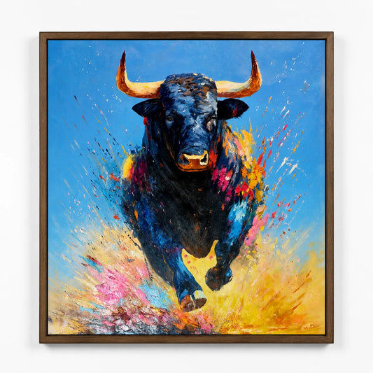 Embestida — Cuadro de toro pintado a mano, óleo 80×100 cm