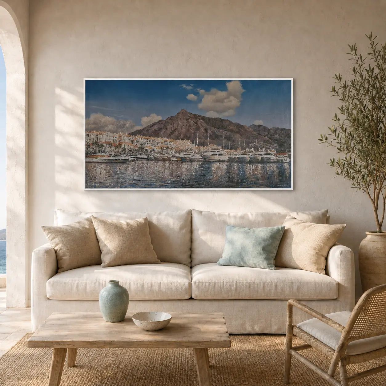 Hand-Painted Oil Puerto Banús 120x70 cm