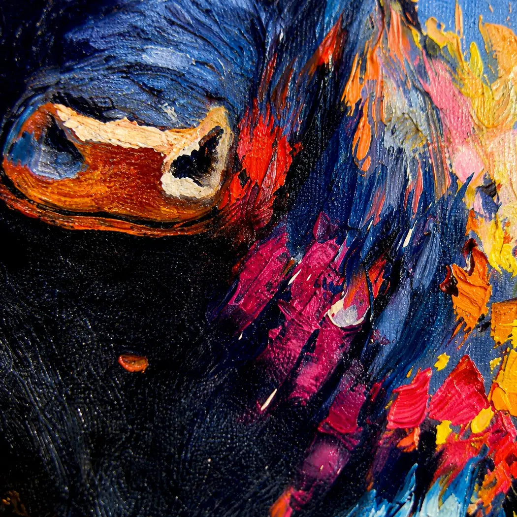 Charge — Hand-painted bull painting, oil 80×100 cm