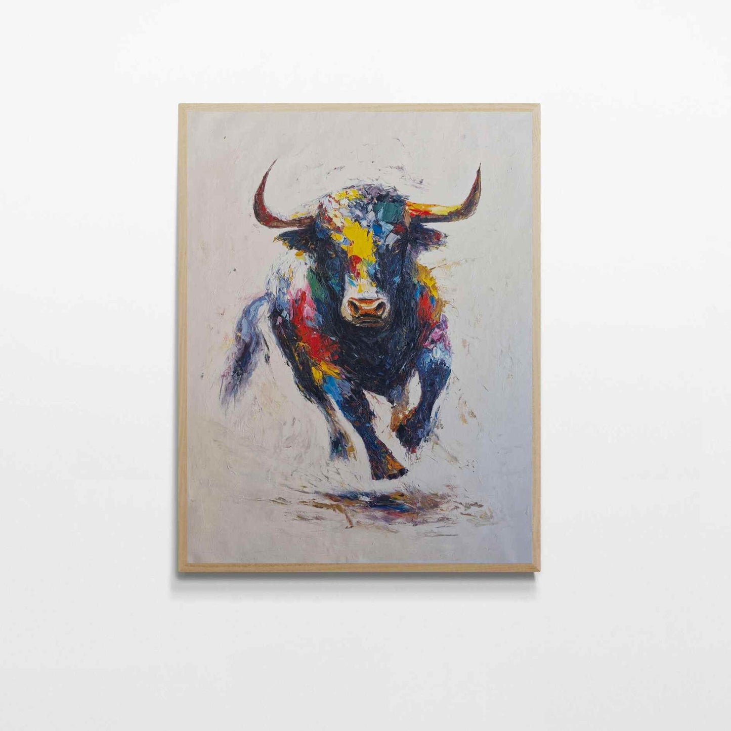 Cuadro de Toro Colorido sobre Fondo Blanco 80x100 cm