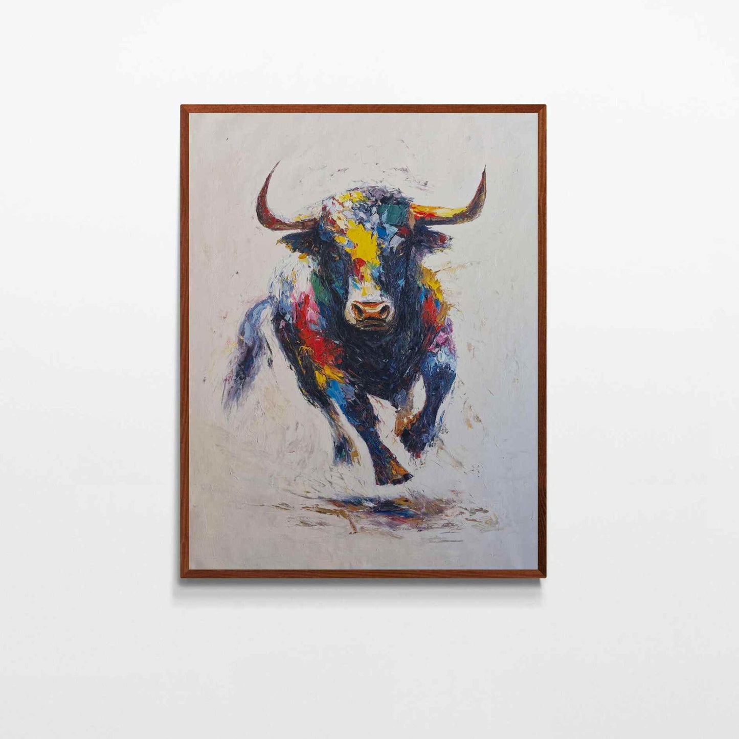 Cuadro de Toro Colorido sobre Fondo Blanco 80x100 cm