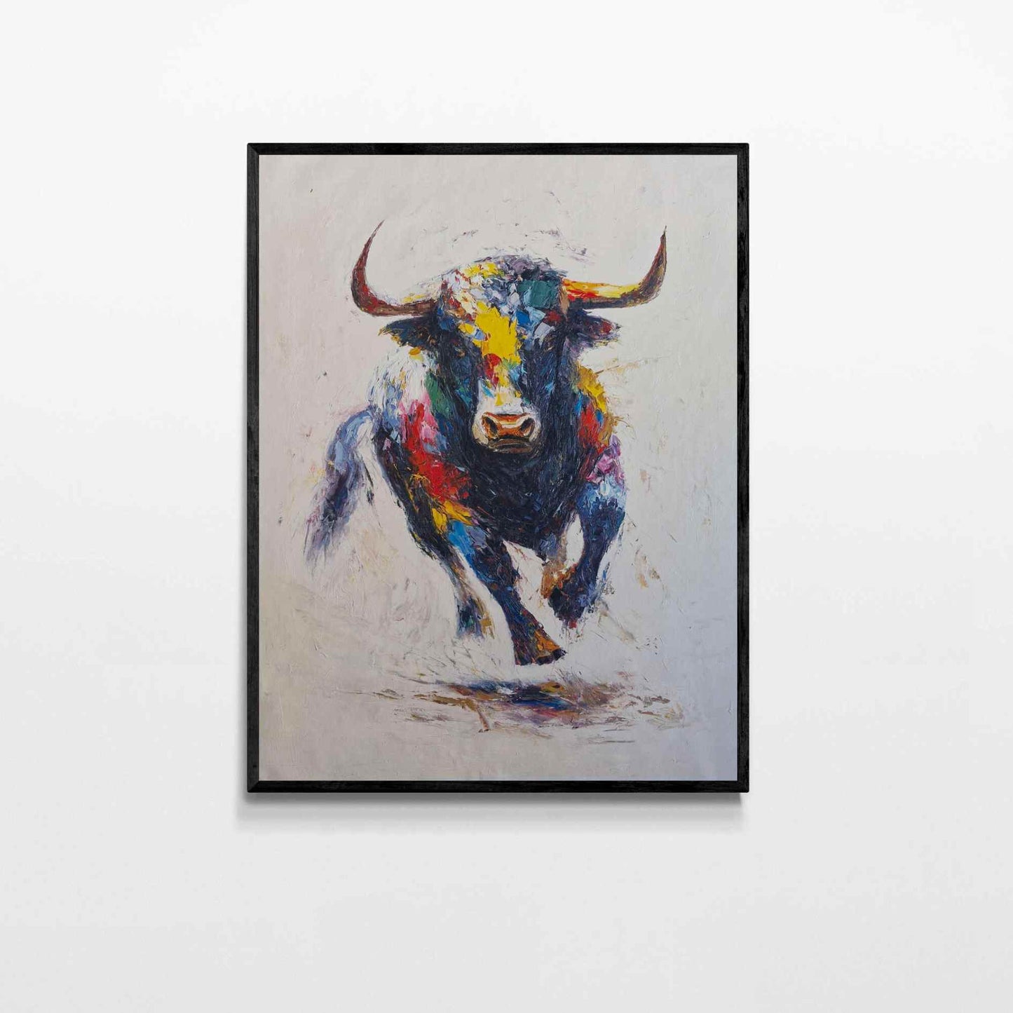 Cuadro de Toro Colorido sobre Fondo Blanco 80x100 cm
