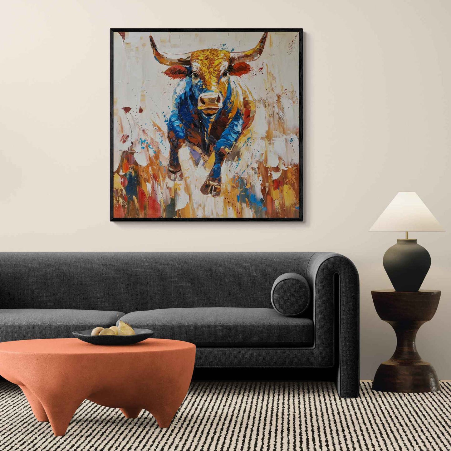 Pintura Toro Multicolor al Óleo 100x100 cm