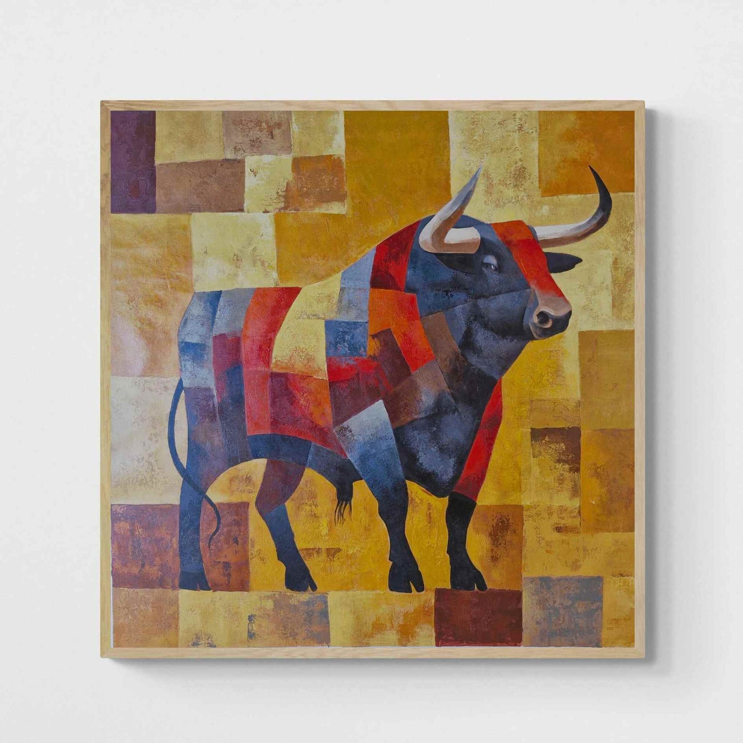 Cuadro Toro Geométrico con Fondos Ocres 100x100 cm
