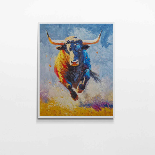 Pintura de Toro Corriendo entre Colores Intensos 80x100 cm