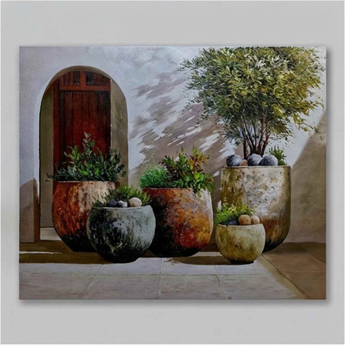 Pintura al Óleo Patio Mediterráneo con Plantas y Macetas 81x102 cm