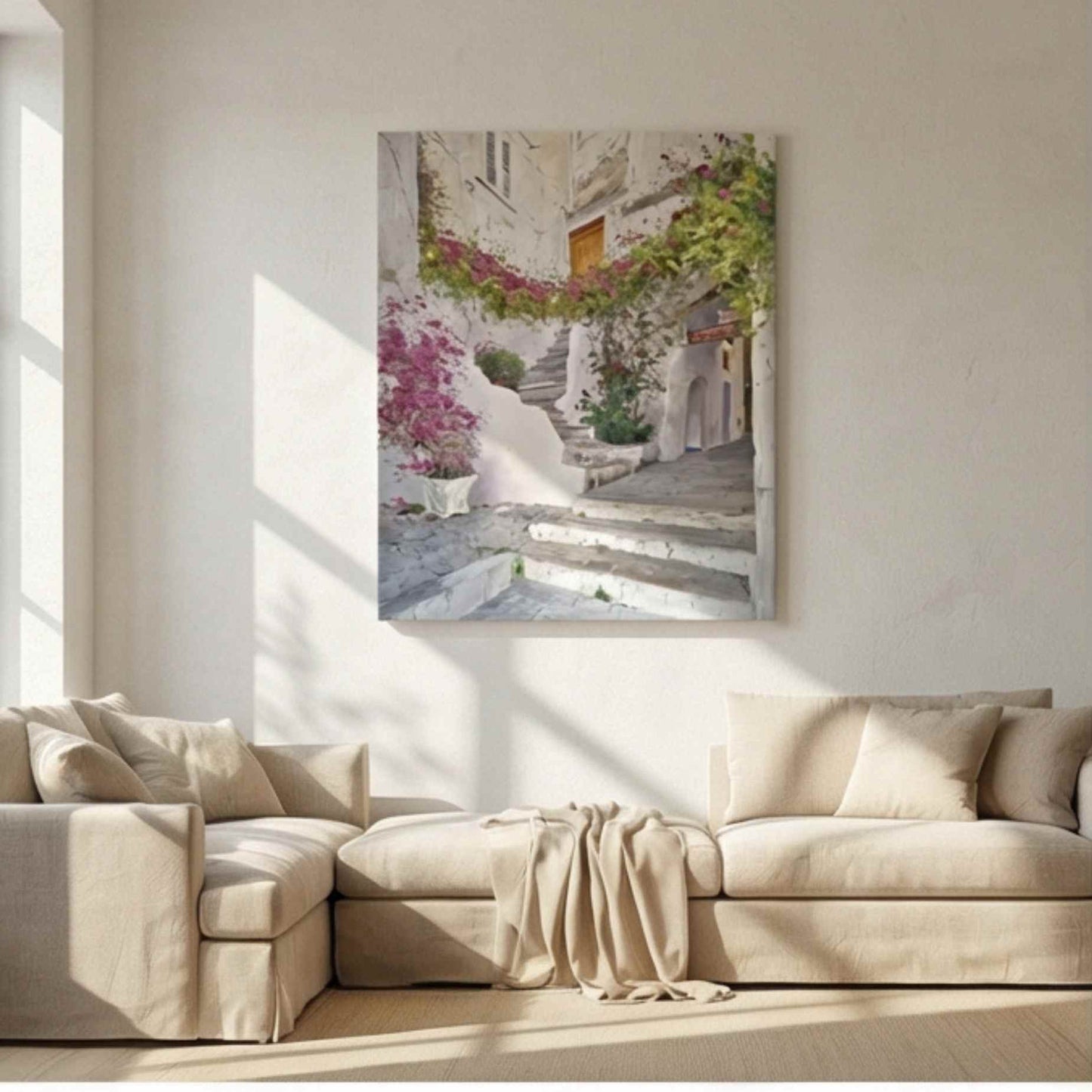 Escalera Mediterránea con Buganvillas – Pintura al Óleo Pintada a Mano por Martín