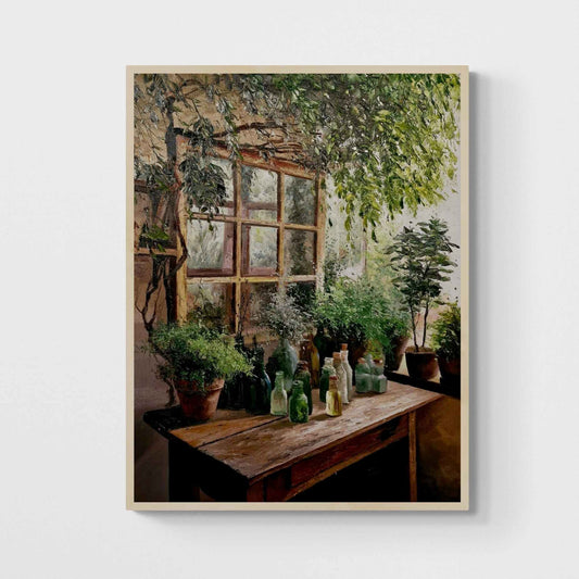 Cuadro al Óleo Mesa de Jardín con Plantas de Martín