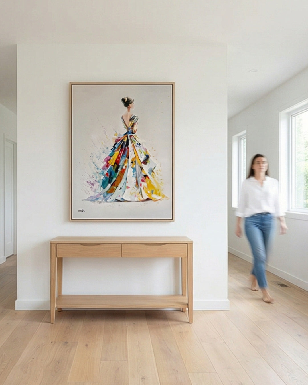 Martín | Pintura al óleo de mujer con vestido colorido 120x90 cm
