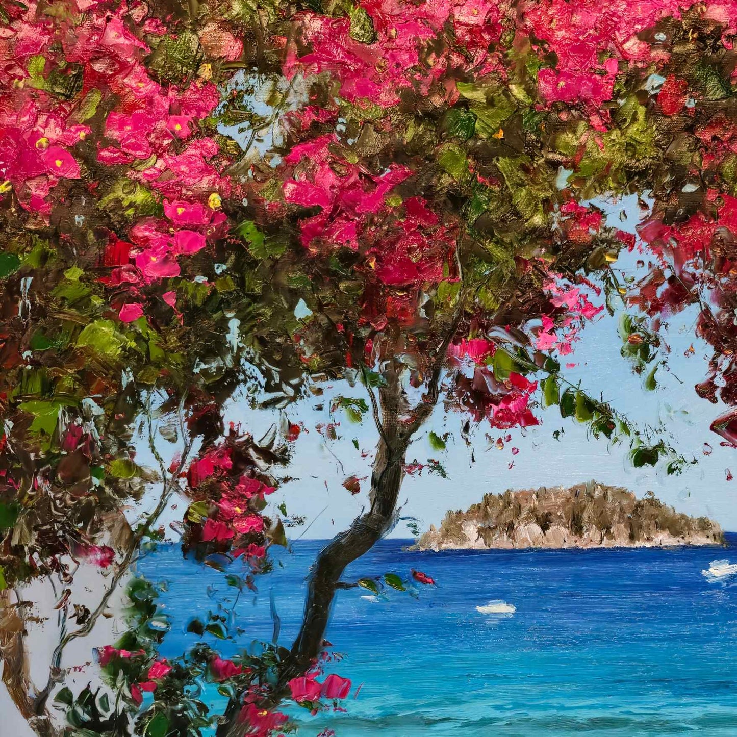 Meer- und Bougainvillea-Malerei