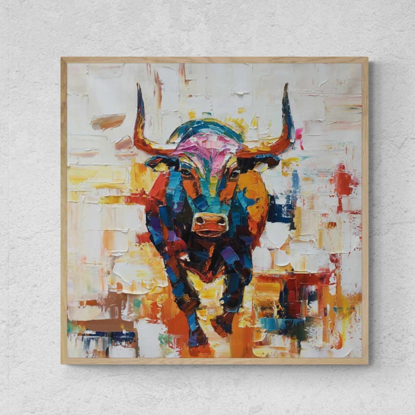 Oil painting bull courage and humility 90x90 cm