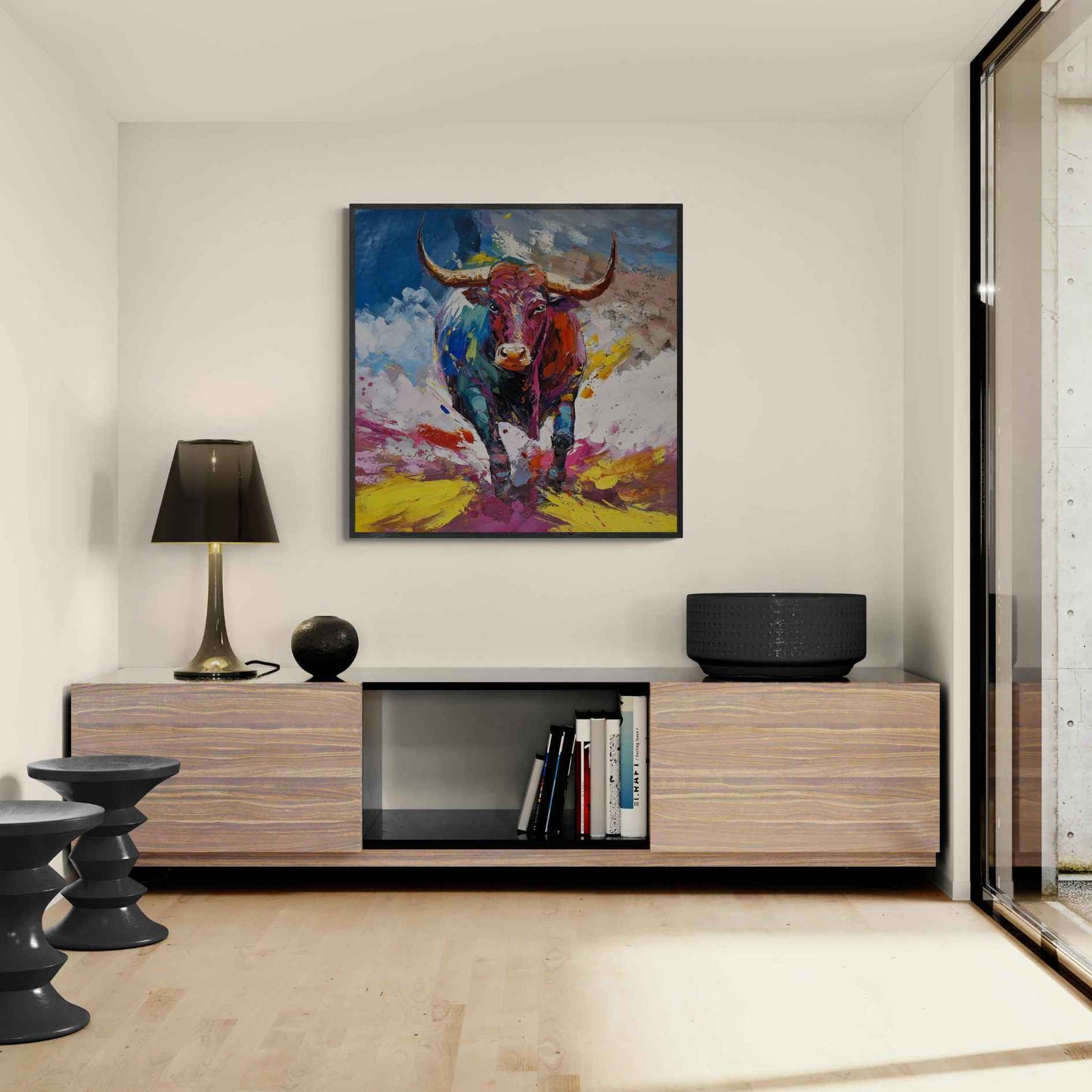 Pintura Toro Colorido 100x100 cm