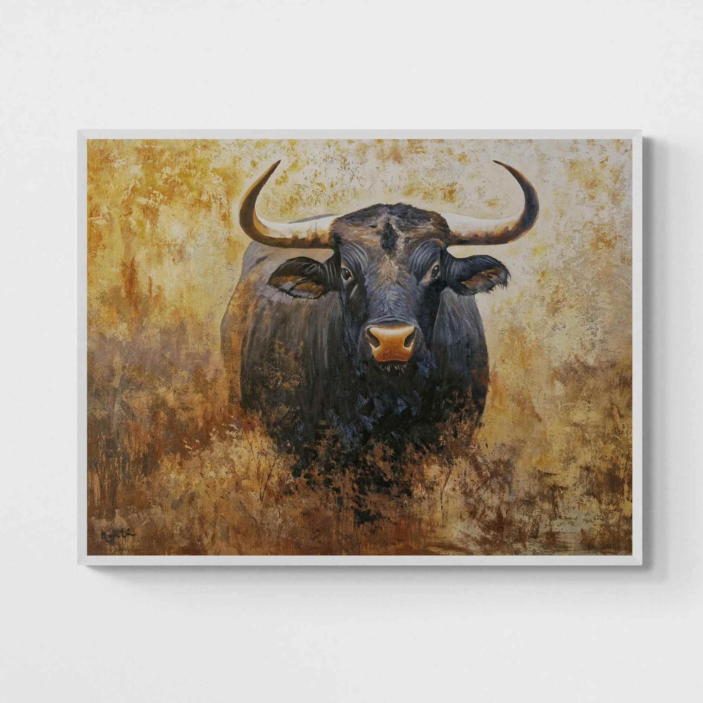 Cuadro al Óleo de Toro Ibérico Pintado a Mano – Arte Animal 110x75 cm