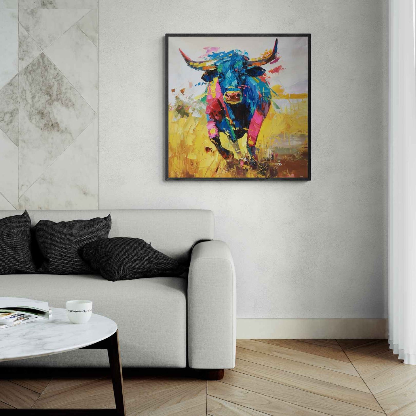 Oil painting Bull strength and spirit 90x90 cm