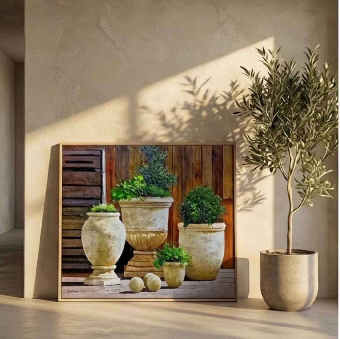 Cuadro al Óleo Macetas de Jardín Rústicas con Plantas Naturales 81x102 cm