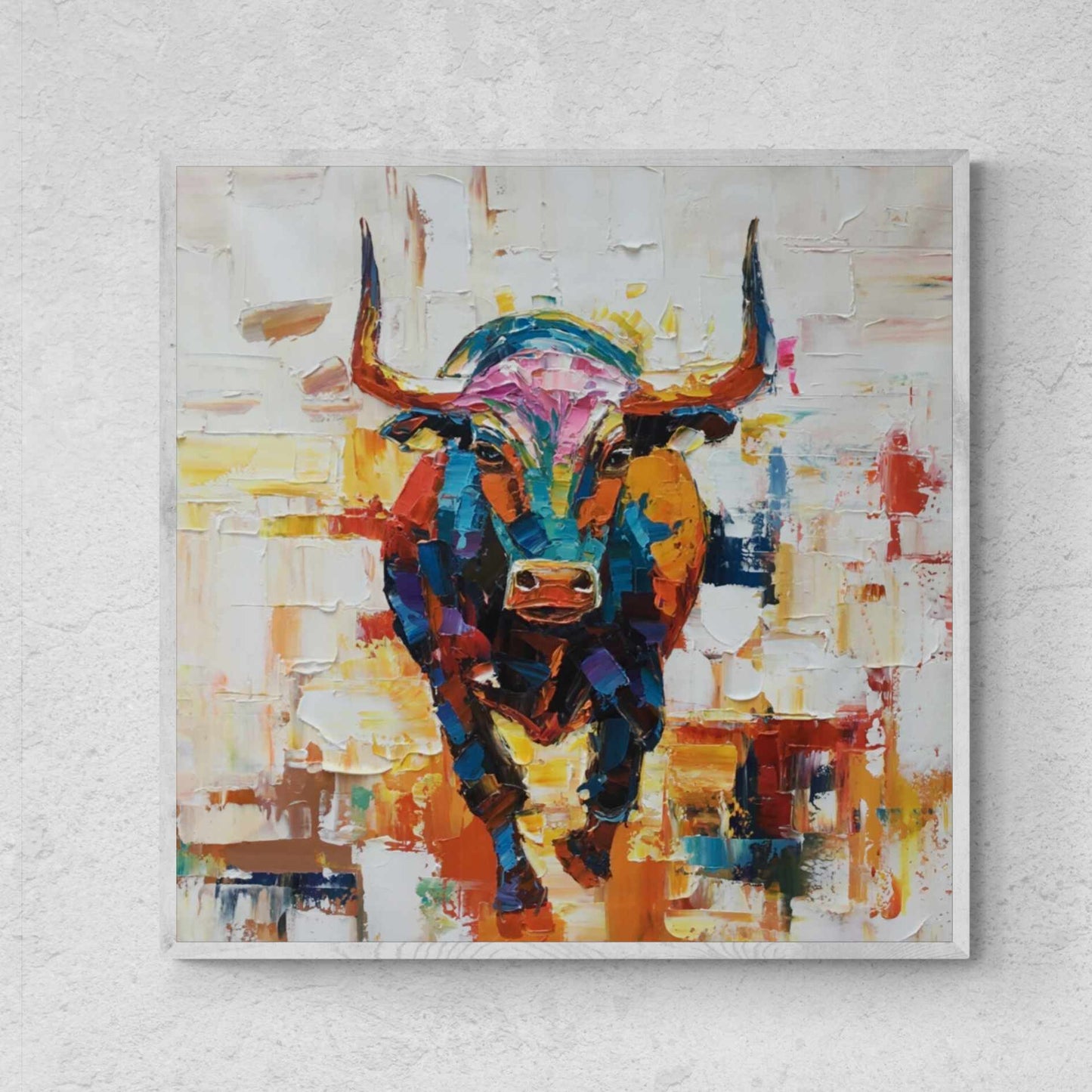 Oil painting bull courage and humility 90x90 cm