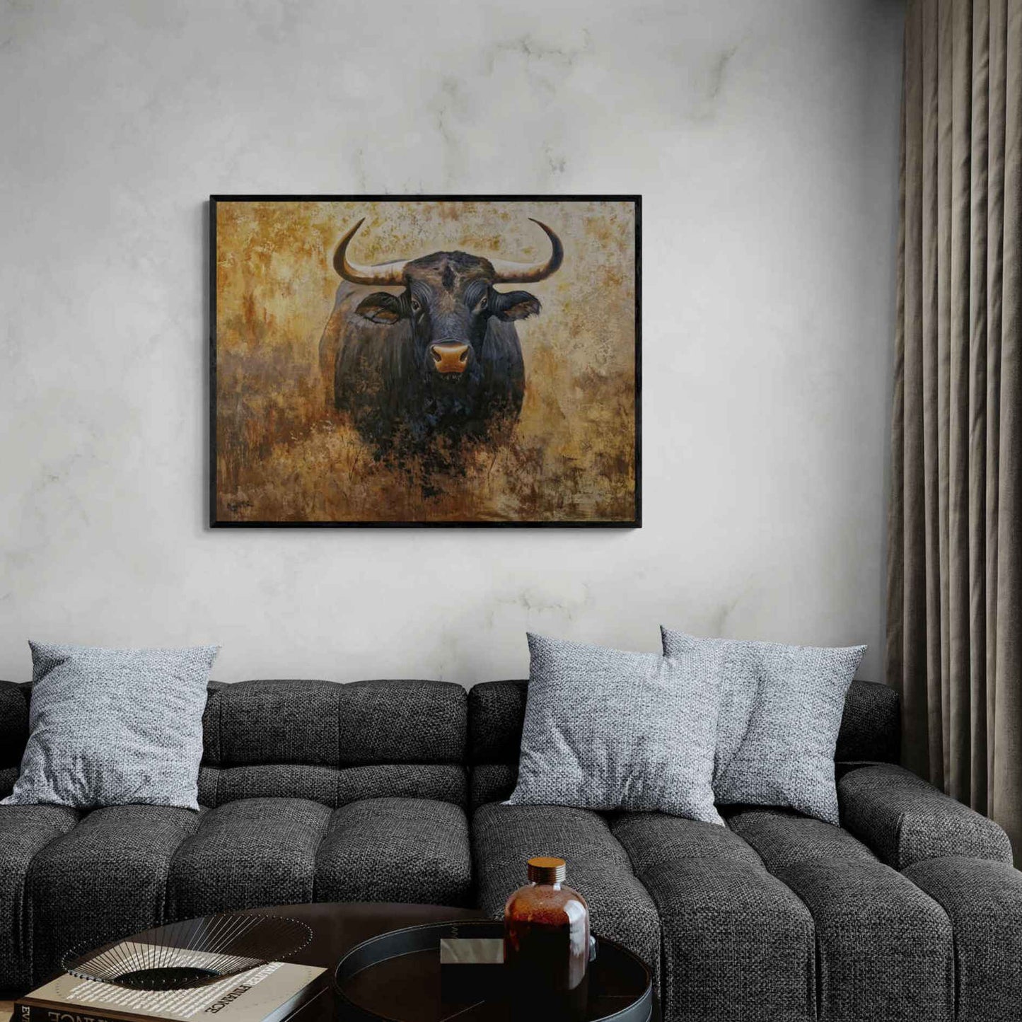 Cuadro al Óleo de Toro Ibérico Pintado a Mano – Arte Animal 110x75 cm