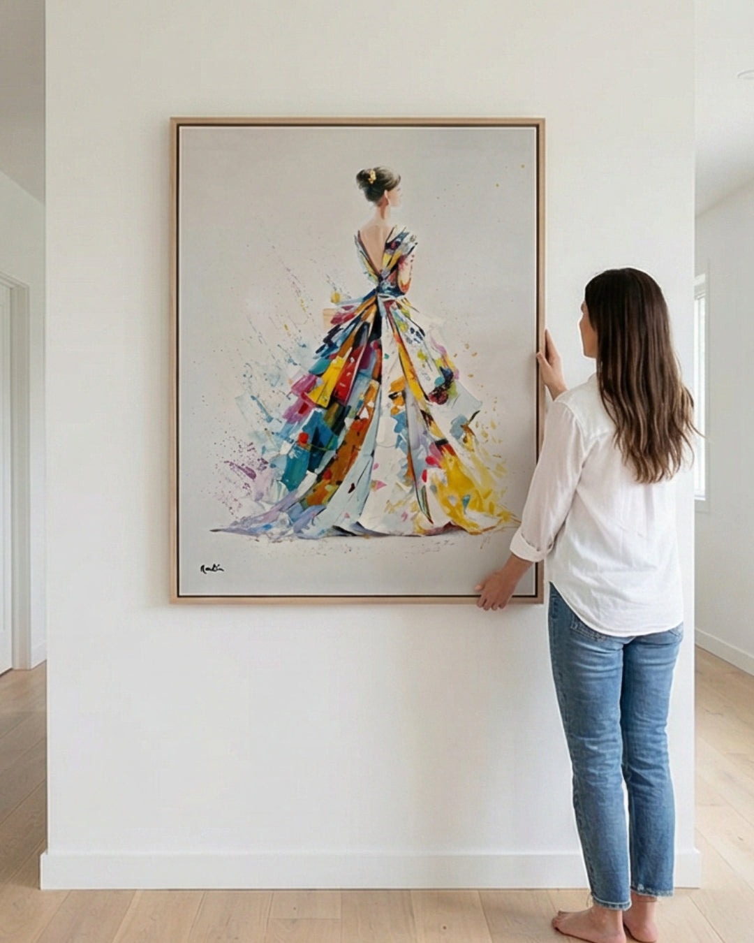 Martín | Pintura al óleo de mujer con vestido colorido 120x90 cm