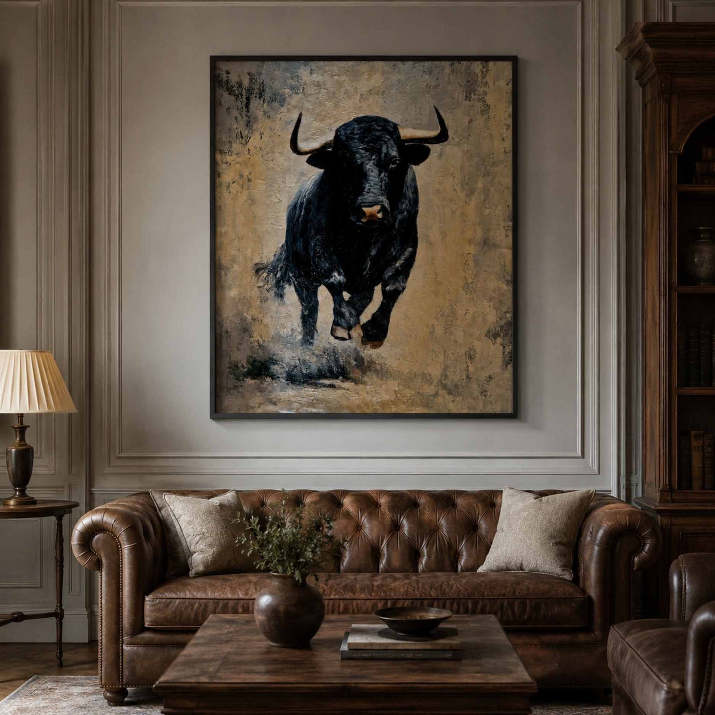 Toro Clásico   — Cuadro de toro pintado a mano, óleo 80×100 cm