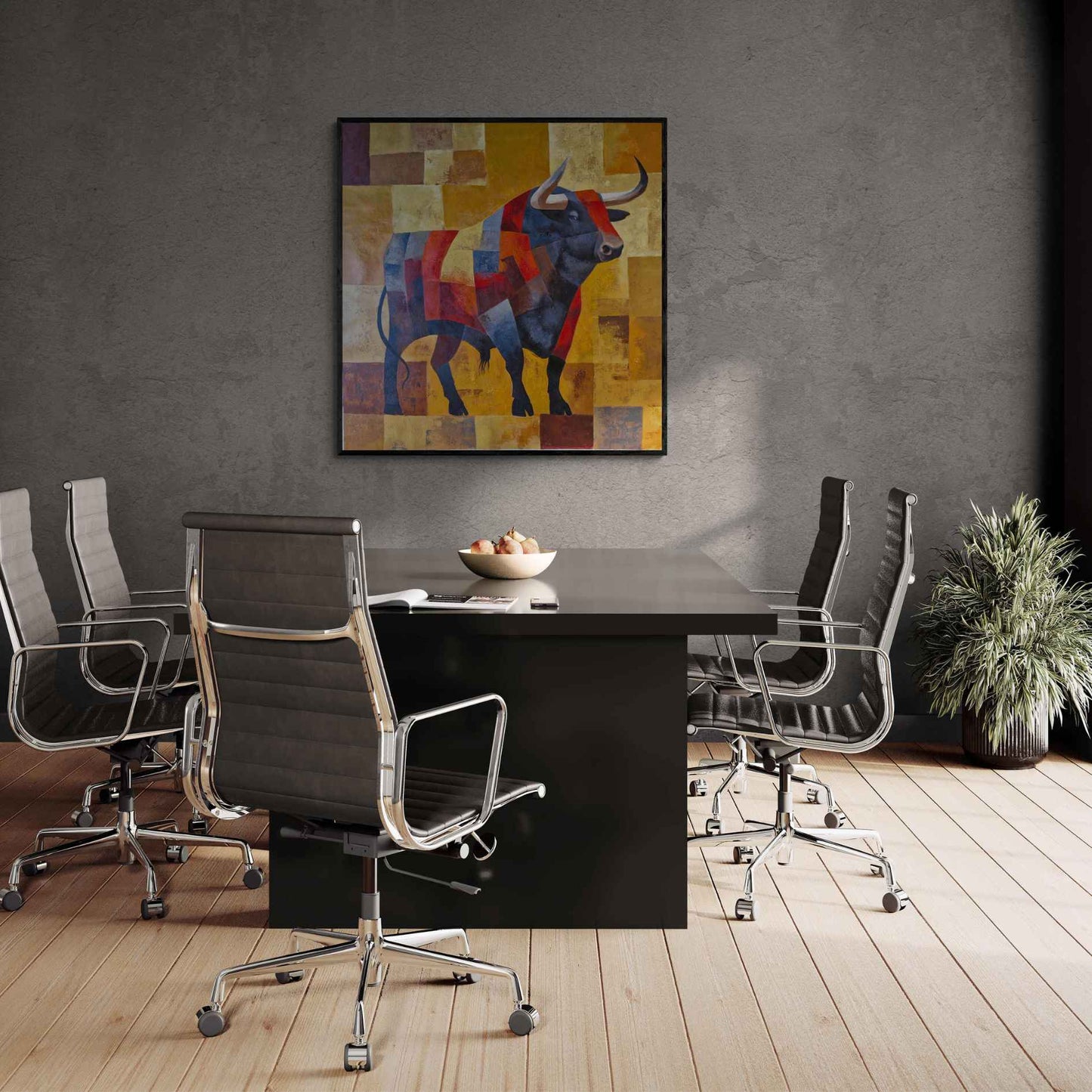 Cuadro Toro Geométrico con Fondos Ocres 100x100 cm