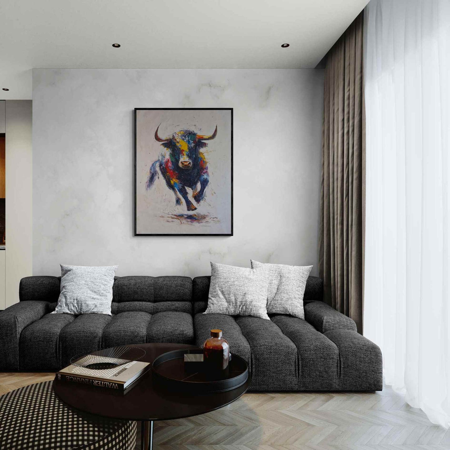 Cuadro de Toro Colorido sobre Fondo Blanco 80x100 cm
