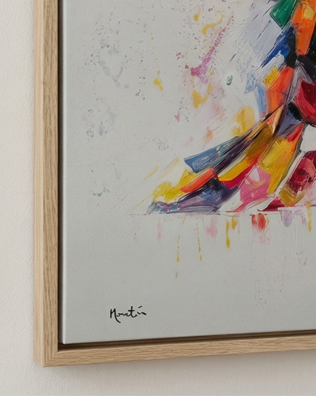 Pintura al Óleo Mujer Elegante con Vestido Abstracto Multicolor 120x90 cm
