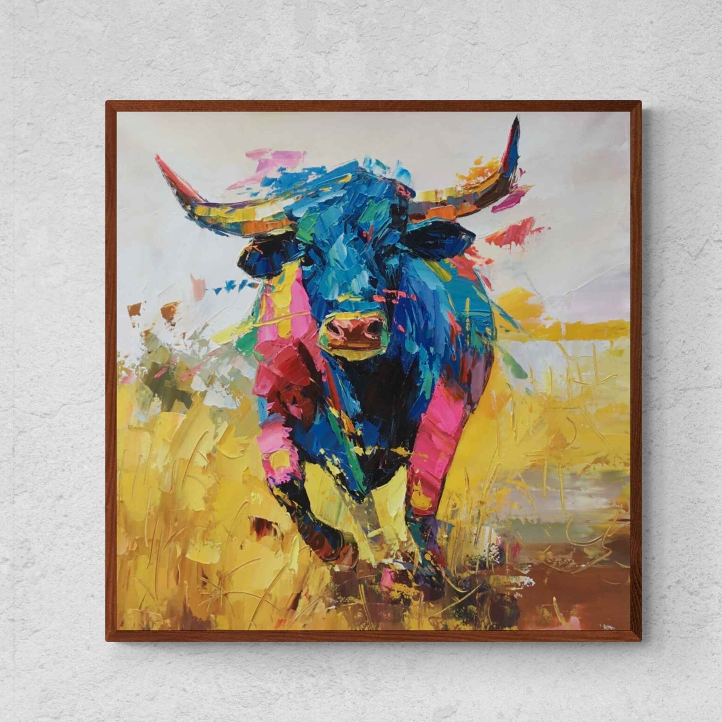 Oil painting Bull strength and spirit 90x90 cm