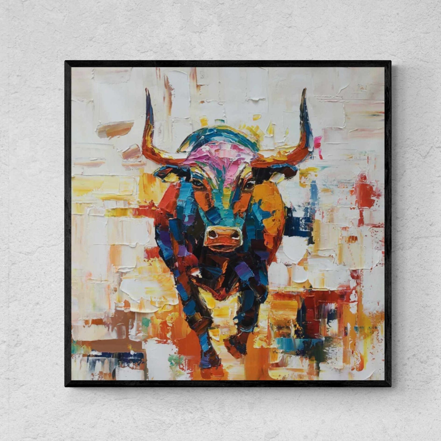 Oil painting bull courage and humility 90x90 cm