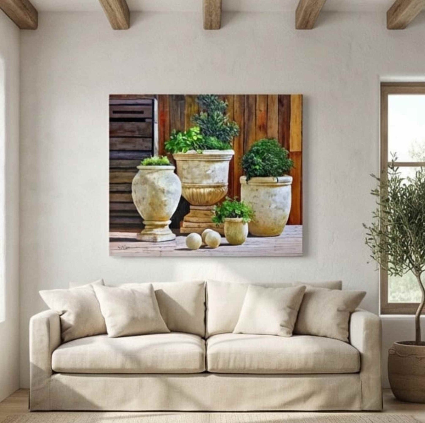Cuadro al Óleo Macetas de Jardín Rústicas con Plantas Naturales 81x102 cm