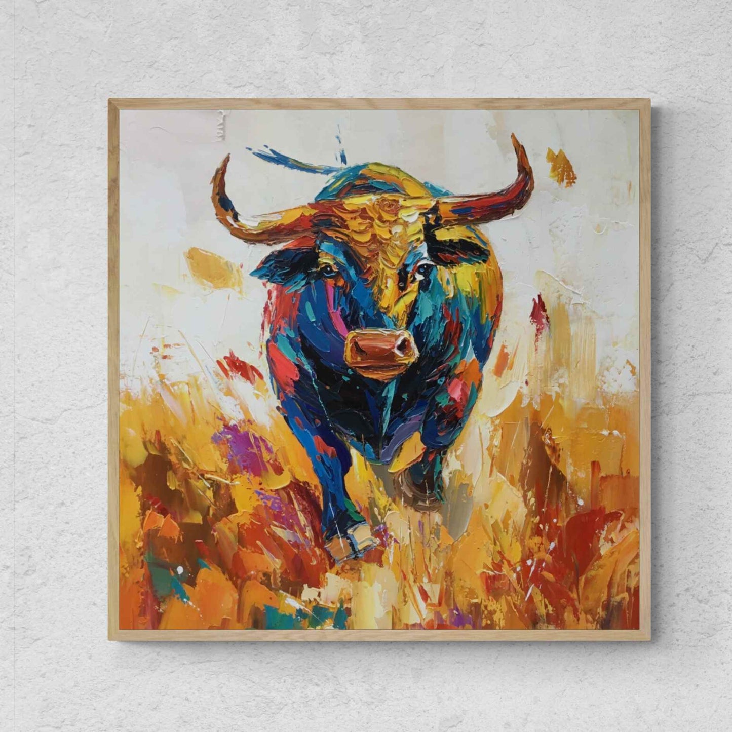 Pintura Óleo Toro diversidad cultural 90x90 cm