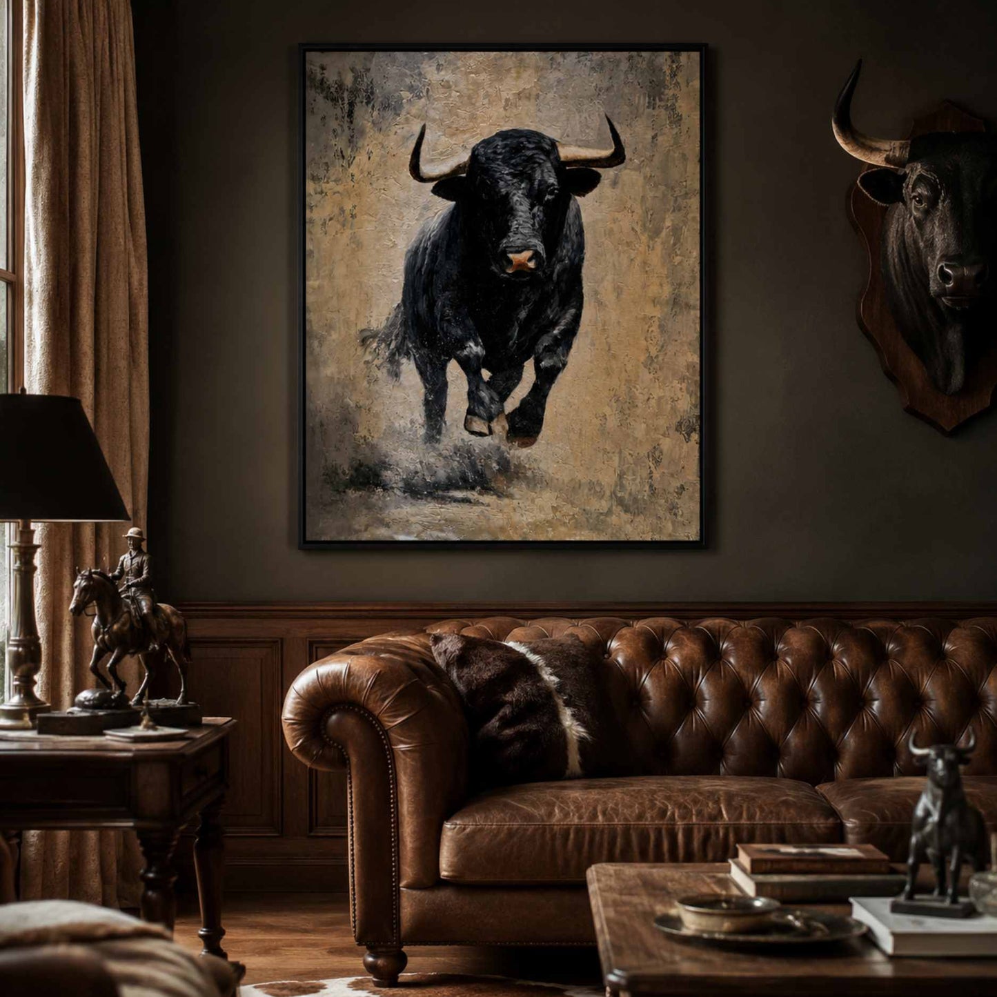 Toro Clásico   — Cuadro de toro pintado a mano, óleo 80×100 cm