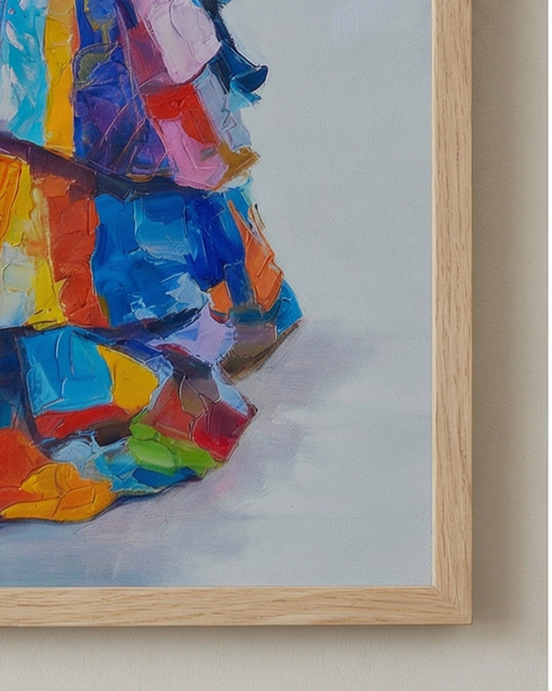 Cuadro Mujer Elegante con Vestido Multicolor – Pintura al Óleo Moderna 82x102 cm