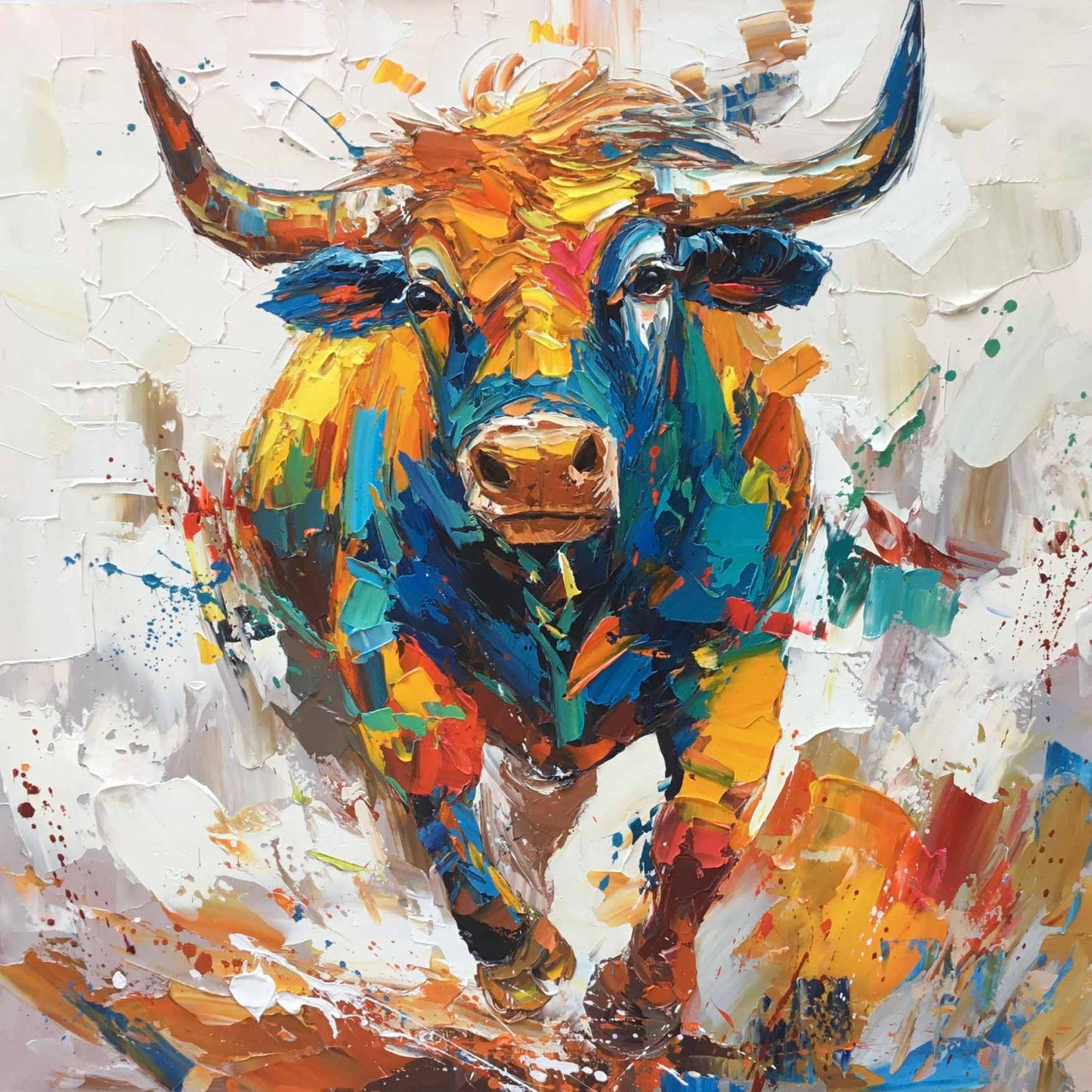 Pintura Óleo Toro Mirada Ardiente 90x90 cm