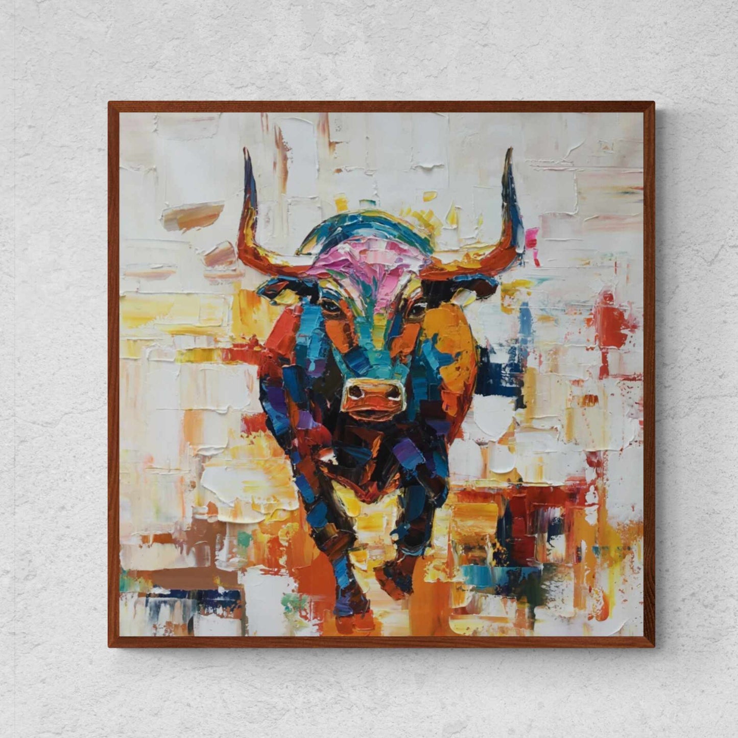 Oil painting bull courage and humility 90x90 cm