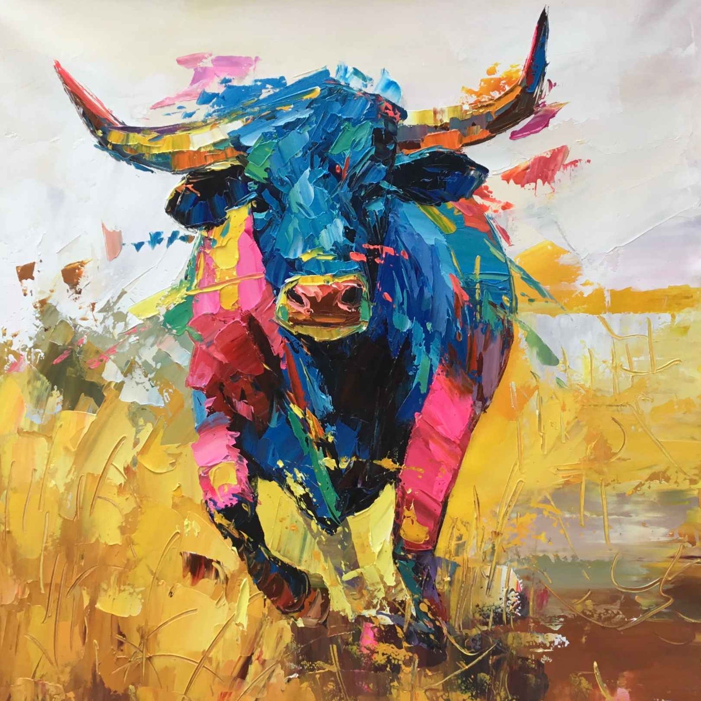 Oil painting Bull strength and spirit 90x90 cm