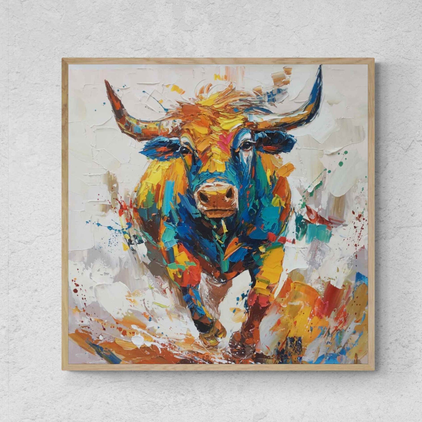 Oil Painting Bull Burning Gaze 90x90 cm